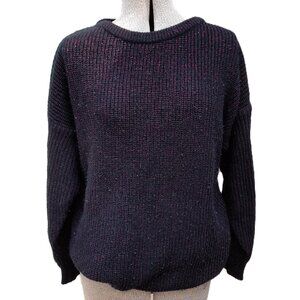 Vintage 80s Maternity Sweater Shaker Knit Black Pink Metallic Glittery 46" Bust